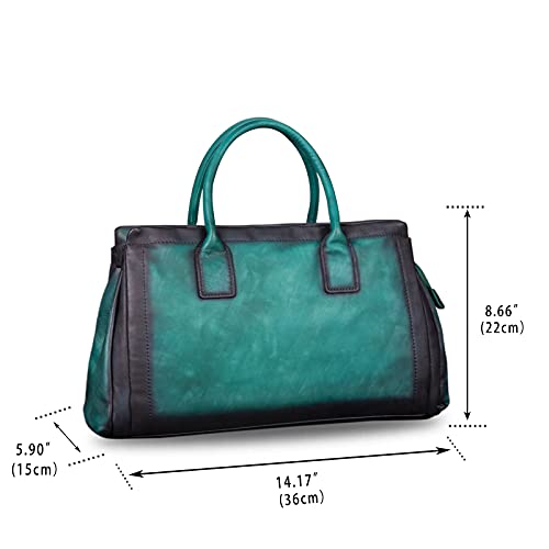 Image of Genuine Leather Top Handle Handbag Satchel for Women Handmade Vintage Handbags Purse Retro Cowhide Crossbody Hobo Bag Purses (Cyan)