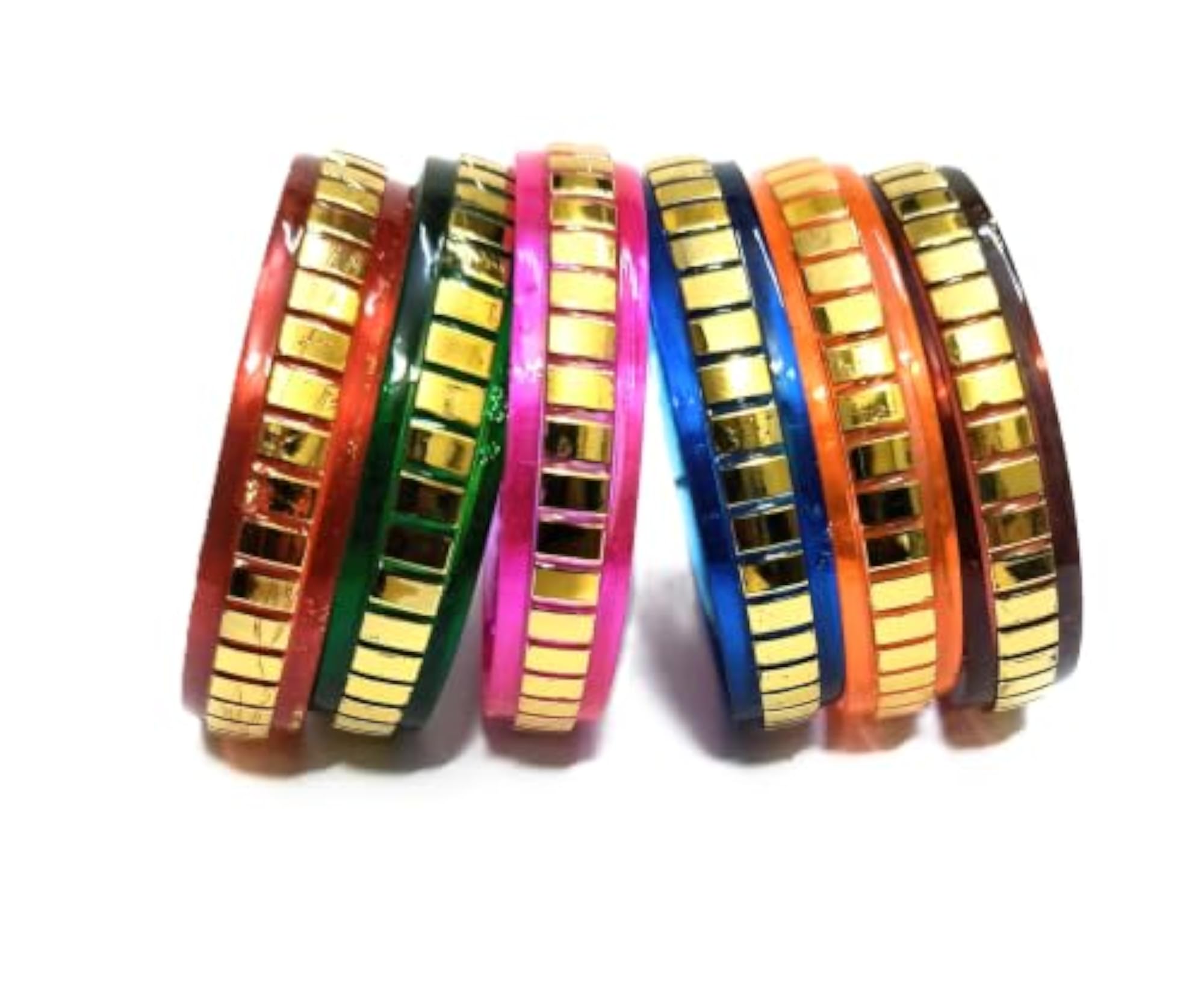 Multicolor Golden Wide Kada Bangles for Kids, Set of 6