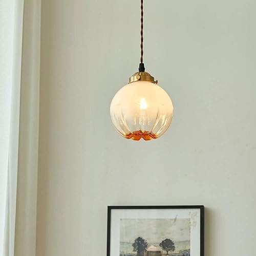 Miniatura 3 de 2 Pack Retro Pendant Light Fixtures, Nordic Bud Shape Glass Shade Hanging Pendant Lamp with Metal Finish, Gold Dome Adjustable Cord Chandelier for