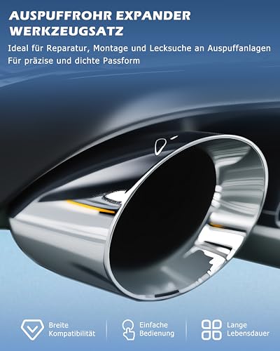 DAYUAN 3 tlg. 1-1/8\ bis 3-1/2\ Universal Auspuffrohr-Expander, Auspuff Rohrweiter Set Rohraufweiter für Auspuffrohr Ø 29 bis 89 mm, Aufweiter für Auspuffrohre