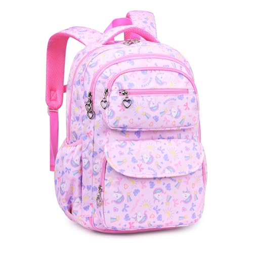 IvyH Mochilas Escolares para Niña y Niño de 6-10 Años, Diseño Ergonómico, Mochila Colegio Unicornio Ligero y Impermeable para Chicas y Chicos Elementare e Infantil -Rosa