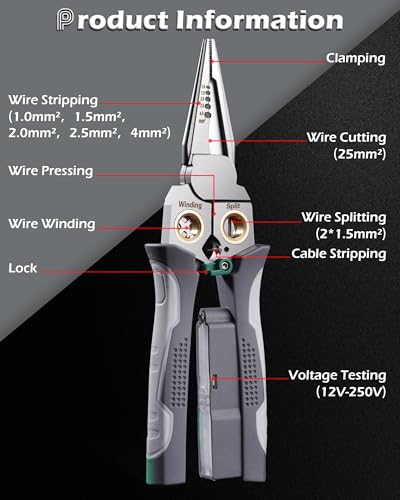 Image of 8 In 1 Wire Stripper, Wire Stripping Tool with Voltage Tester, Cable Cutters with Plier, Twister, Crimper, Splitting, Wire Stripper Tool for 10-18 AWG for Electrician Work GRAY