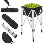 yikmid Tennisball-Sammelkorb mit 4 Rollen (2 bremsbar), 150-170 Bälle Fassungsvermögen, 600D Oxford & Aluminium, Ballwagen für Training, Turnier, Verein, Schule – klappbar, mit Tragetasche