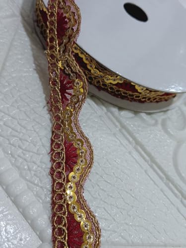 Image of Designer Golden Wave Lace Border for Blouse Saree Dupatta Lehenga Craft Decoration and Ethnic Sewing Accessories (RM-LACE49-2)