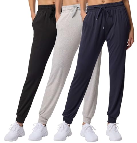 Image of 3 Pack Women's Joggers Sweatpants Lounge Pants Yoga Workout Pajama Pockets