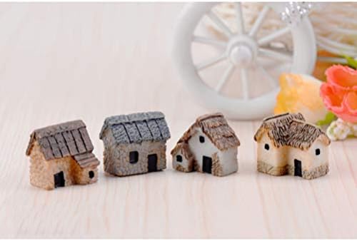WINOMO 4PCS Miniature Gardening Landscape Micro Village Stone Houses Thumbnail House Thatched Huts DIY Bonsai Terrarium Crafts Desk Ornaments Accessories for Fairy Garden Decoration
