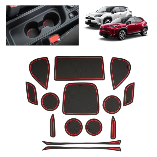 BSTW Tapis Anti-dérapant pour Toyota Yaris Cross 2021 2022 2023 2024 2025 – Tapis en Caoutchouc Original pour Console Centrale, Porte-gobelets, Fente de Porte, Yaris Cross 2025 Accessoires (Rouge)