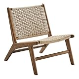 Modway Saoirse Woven Rope Wood Accent Lounge Chair in Walnut Natural
