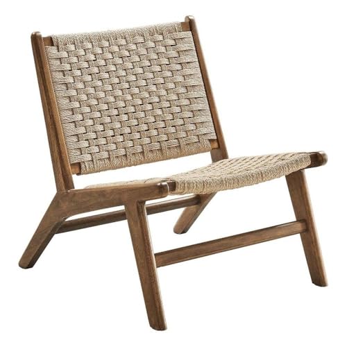 Modway Saoirse Woven Rope Wood Accent Lounge Chair in Walnut Natural