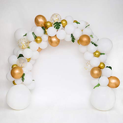 Gustawarm Globos metálicos de Oro Blanco Kit de guirnaldas de Arco 126 PCS Globo de Confeti Dorado para Bodas Baby Nupcial Despedida de Soltera Decoraciones de cumpleaños