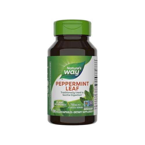 Nature's Way Peppermint Leaf, Traditionally Used to Soothe Digestion*, 700 mg per 2-Capsule Serving, Peppermint Supplement, Non-GMO Project Verified, 100 Vegan Capsules (Packaging May Vary)