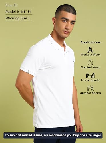 Image of TECHNOSPORT Men's Solid Slim Fit Polo Collar T-Shirt MATPIQ Half Sleeve Button Polyester for Gym Running Workout UPF50+ Anti Odour