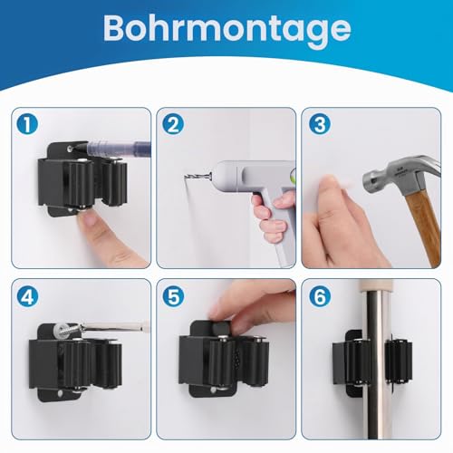 Yiows Besenhalter, 12 Stück Besenhalterung Wand, Werkzeughalter Wandhalterung besen, besen halterungen wand Gerätehalter Gartengeräte Halterung aufhänger für Wischmopp, Besen, Schaufel