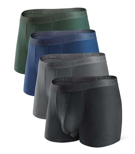 DAVID ARCHY Mens Underwear Dual Pouch Trunks with Support Ball Pouch Micro Modal Boxer Briefs for Men 4 Pack (M, Black/Dark Gray/Navy Blue/Olive Green)