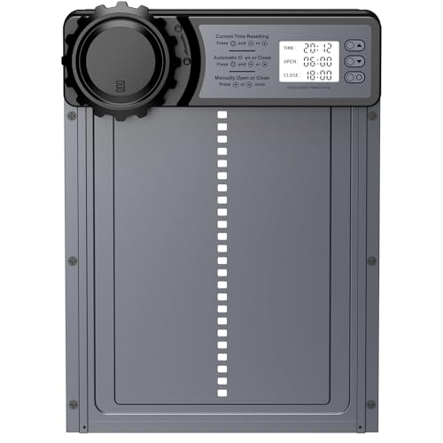 Porte Poulailler Automatique Batterie avec Écran LCD Programmable Étanche, Porte Automatique Poulailler en Aluminium avec Minuterie, Fonction Anti-pincement, Ouvre-Porte Vertical, Gris