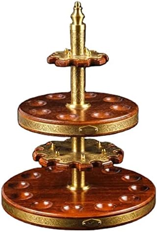 Yuechuxiao Wooden Tobacco Pipe Stand for 20 Tobacco Pipes, Tobacco Pipe Decorative Display Holder Rack, 360° Rotating, Handmade from Solid Wood & Copper
