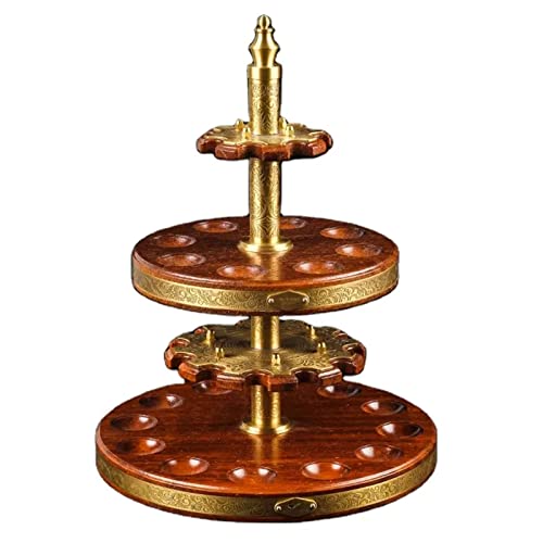 Yuechuxiao Wooden Tobacco Pipe Stand For 20 Tobacco Pipes, Tobacco Pipe Decorative Display Holder Rack, 360° Rotating, Handmade From Solid Wood & Copper #TOP2