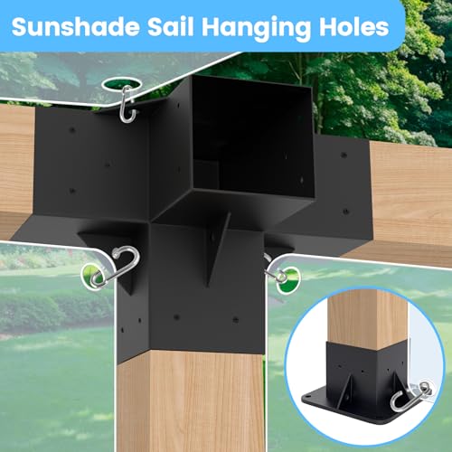 Neorexon Pergola Kit Elevated Wood Stand Kit Woodwork for 4"x 4" (Actual 3.5" x 3.5"), Solid Steel Wooden Gazebo Kit for Outdoor 4-Way Right Angle Corner Bracket and Base Brackets - Includes Screws - Thumbnail 6
