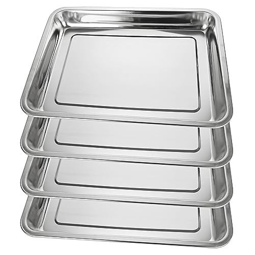 VIDETOL Stainless Steel Baking Tray Set of 4, Large Professional Deep Oven Tray, Rectangular Baking Sheet Pan for Cooking Serving, Healthy & Non Toxic, Easy Clean & Dishwasher Safe, 40x30x4.8cm