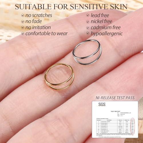 PEAKLINK 22G Nose Hoop Ring Double Nose Rings for Women Silver Tiny Thin Nose Piercings Cartilage Earring Tragus Helix Rook Daith Conch Septum Piercing Jewelry Small Hoop Earring 7mm by PEAKLINK - Used condition - Image 4