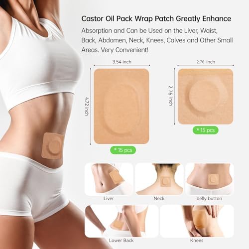 Castor Oil Patches Kit 30 Pack, With 8 oz Organic Cold Pressed Castor Oils, Comfortable Organic Cotton Castor Oil Pack Wrap for Stomach, Belly Button and Liver Detox Ect, Easy of Use and Hygienic — 사진 3