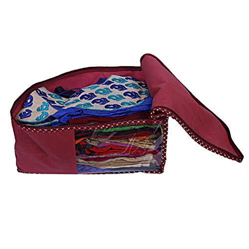 Image of Kuber Industries Non-Woven Blouse Cover Bag|Cloth Organizer|Clothes Bags For Storage Clothes|Pack Of 3 (Maroon)
