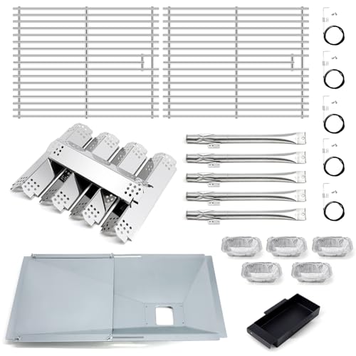 Criditpid Grill Replacement Parts for Nexgrill 5 Burner 720-0888N 720-0888, Grease Tray Drip Pan, Grill Grates, Heat Tents, Burner Tubes & Ignitor Kit for Nexgrill 720-0888N Grill