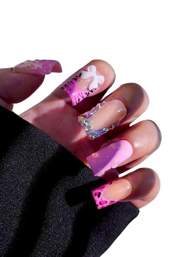 HAND-PAINTED White Press Ons Neon Small Press on Nails Long