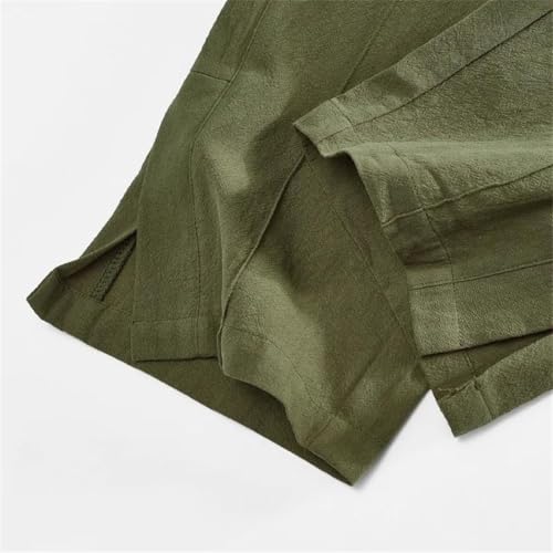 Mens Linen Casual Loose Straight Trousers Drawstring Waist Lightweight Summer Beach Pants4