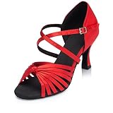 CRC Women's Stylish Open Toe Red Satin Ballroom Morden Tango Party Wedding Professional Dance Sandal