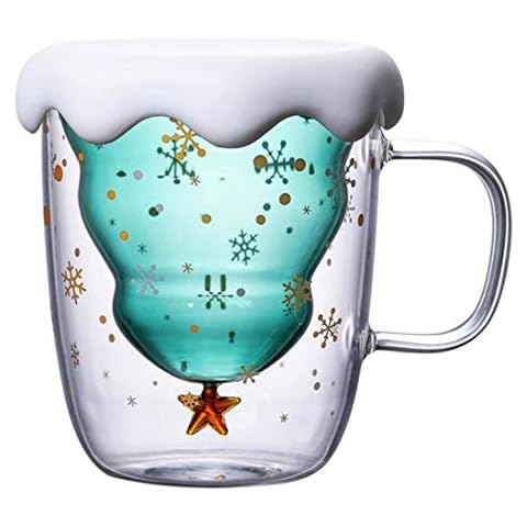 MUCHENGGIFT Cute Mug Christmas Tree Coffee Mugs, Tea Milk Cup Double Wall Insulated Glasses Espresso Cup, Best Christmas Gifts for Women,Men,Kid, Office Cover