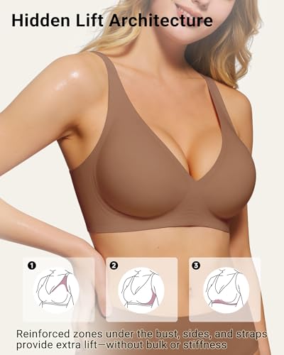 As Fairy Seamless Wireless Bra with Support and Lift Deep V Plunge Bralette Soft T-Shirt Bra for Women Everyday(Brown 32D) — view 4