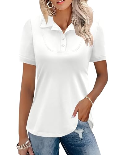 Rapbin White Polo Shirt Women Short Sleeve Collared Shirts