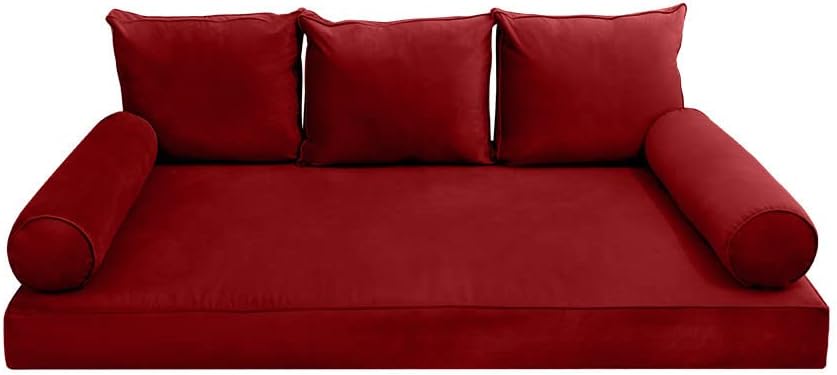 Prolinemax Style V3 Twin-XL Size Pipe Trim Velvet Indoor Daybed Mattress Bolster Pillow Complete Set AD369