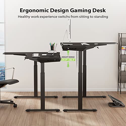 It's_Organized L Shaped Standing Desk, 61" Electric Height Adjustable Sit Stand Up Corner Computer Gaming Table Home Office Workstation With Dual Motor Memory Preset Mousepad Black Frame, Left Side #TOP5