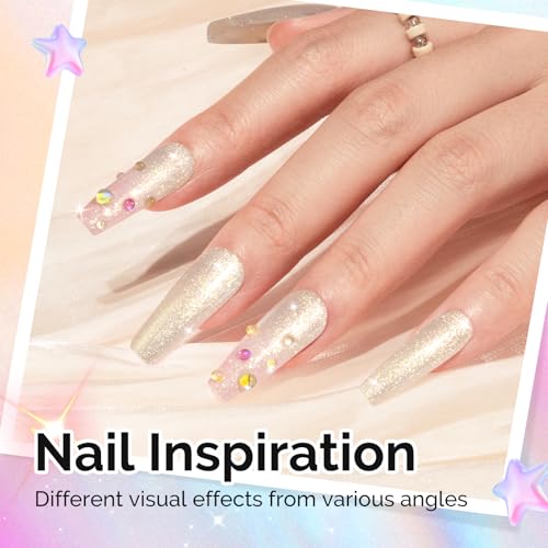 Image of MelodySusie Jelly White Aurora Shimmer Gel Nail Polish, 0.5fl oz Soak Off UV LED Holographic Yellow Glitter Gel Polish Gift for Women Nail Art Manicure Salon DIY Nail Design Decoration at Home-G2303