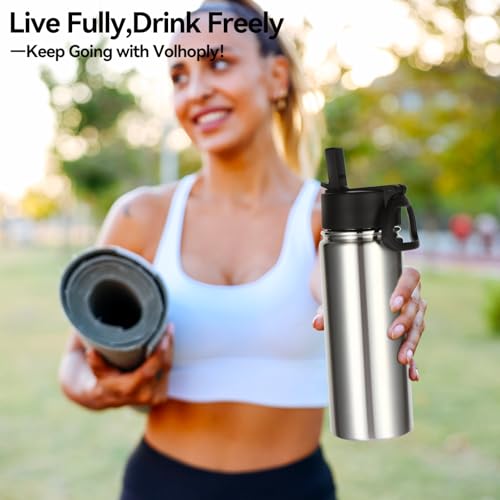 Volhoply 18oz Insulated Water Bottle Bulk 2 Pack,Kids Stainless Steel Water Bottles with Straw,Double Wall Vacuum Metal Water Bottle,Reusable Sports Water Flask For Cold Drink(Silver,2 Set) by Volhoply - Used condition - Image 7