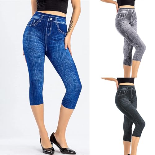 Generic Pull On Jeans for Women Casual Stretchy High Waisted Skinny Capri Leggings Crop Denim Pants Tights with Back Pockets2