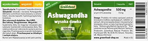 Ekstrakt z Greenfood Ashwagandha (Withania somnifera), 500 mg, wysoka dawka, 120 kapsułek - jeden z najważniejszych ekstraktów roślinnych w Ajurwedzie. Bez dodatków, bez inżynierii genetycznej. Wegańskie.