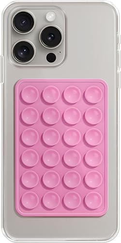 Image of Suction Phone Case, Phone Suction Sticker, Silicone Anti-Slip Silicone Multipurpose Hands-Free Sticky Pads Grip, Videos Mirror Shower (Pink)