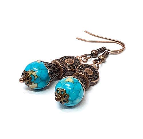 Turquoise Copper Dangle Earrings For Women Girls Teens Mosaic Magnesite Jewelry #TOP1