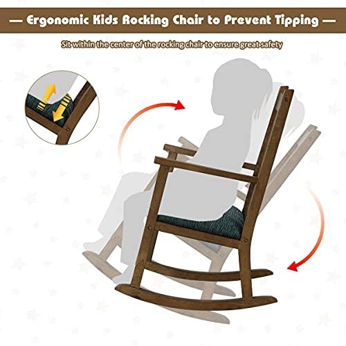 GYMAX Kids Rocking Chair, Wooden Armchair with Soft Cushion, Toddler Rocker Chairs for Nursery Bedroom Living Room, Suitable for 3-10 Years Old (Walnut)