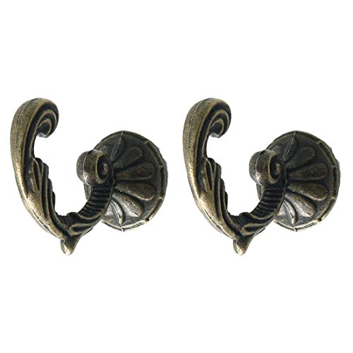 uxcell Curtain Tiebacks Hook Zinc Alloy Vintage Curtain Drapery Holders Window Holdback Wall Hooks Clothes Hangers, Set of 2, Bronze Tone