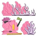 Flame Candy Molds, Set of 3, Silicone Fire Cake Decorating Molds, Axe Feather Arrow Indian Theme Chocolate Baking Tools for Cupcake Topper Cookie Fondant Clay Resin DIY Crafts