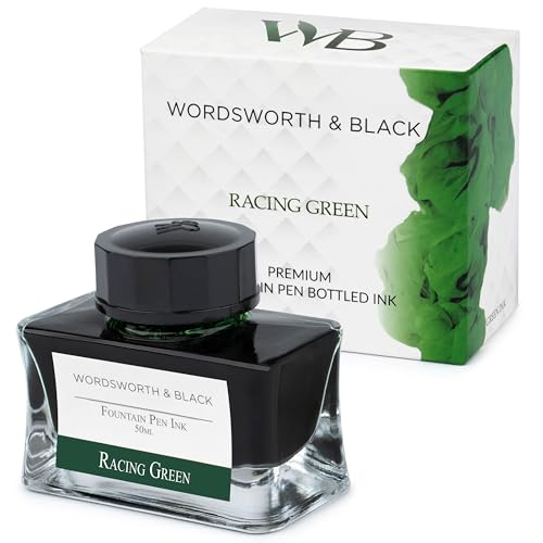 Wordsworth and Black Fountain Pen Ink Bottle (50 ml) Premium Luxury Edition, [Racing Green] Fountain Pens Bottled Ink; Classic Designed Bottle Smooth Flow 50 ml