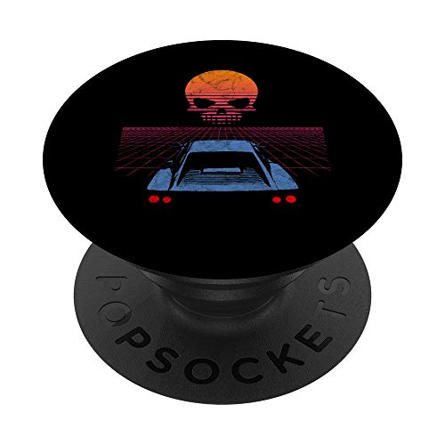 Synthwave Retrowave Aesthetic Vintage Drive Sunset Skull 80s PopSockets Agarre y Soporte para Teléfonos y Tabletas