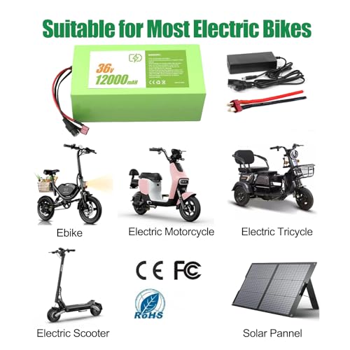 Image of 36V12000mAh Rechargeable Battery 20A BMS,Electric Bike Scooter Lithium Battery for Electric,Scooter,Bicycles,Motorcycle (200-500W Systems)