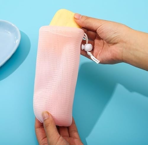 6 x mehrfarbige Peeling-Netz-Seifenbeutel, Blasenschaum-Netzbeutel für die Dusche, mit Kordelzug, Schaumnetz, Seifensack für Körper-Gesichtsreinigung, 6 Farben, die wiederholt verwendet werden