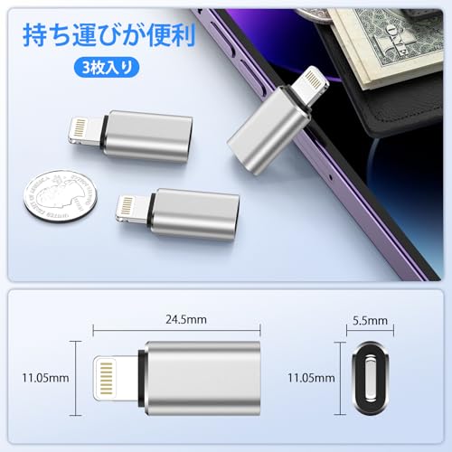 GAEF Type C to ライトニング 変換用アダプタ （3枚セット） タイプC to Lightning変換アダプター PD充電& 480Mbpsデータ転送(PC間のみ対応) 【イヤホン不可・OTG機能と外付メモリ非対応】軽量小型 合金製 iOS usb-c lightning変換アダプター iPhone14/13/12/11Pro/iPad,SE3などライトニング端末に対応 【充電専用】