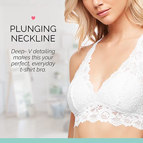 Mia Lace Bralette For Women, Unpadded And Unlined Wireless Bra, Perfect Racerback Everyday Lingerie (Small, White) #TOP2